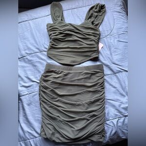 Solid Ruched Cami Top & Bodycon Skirt